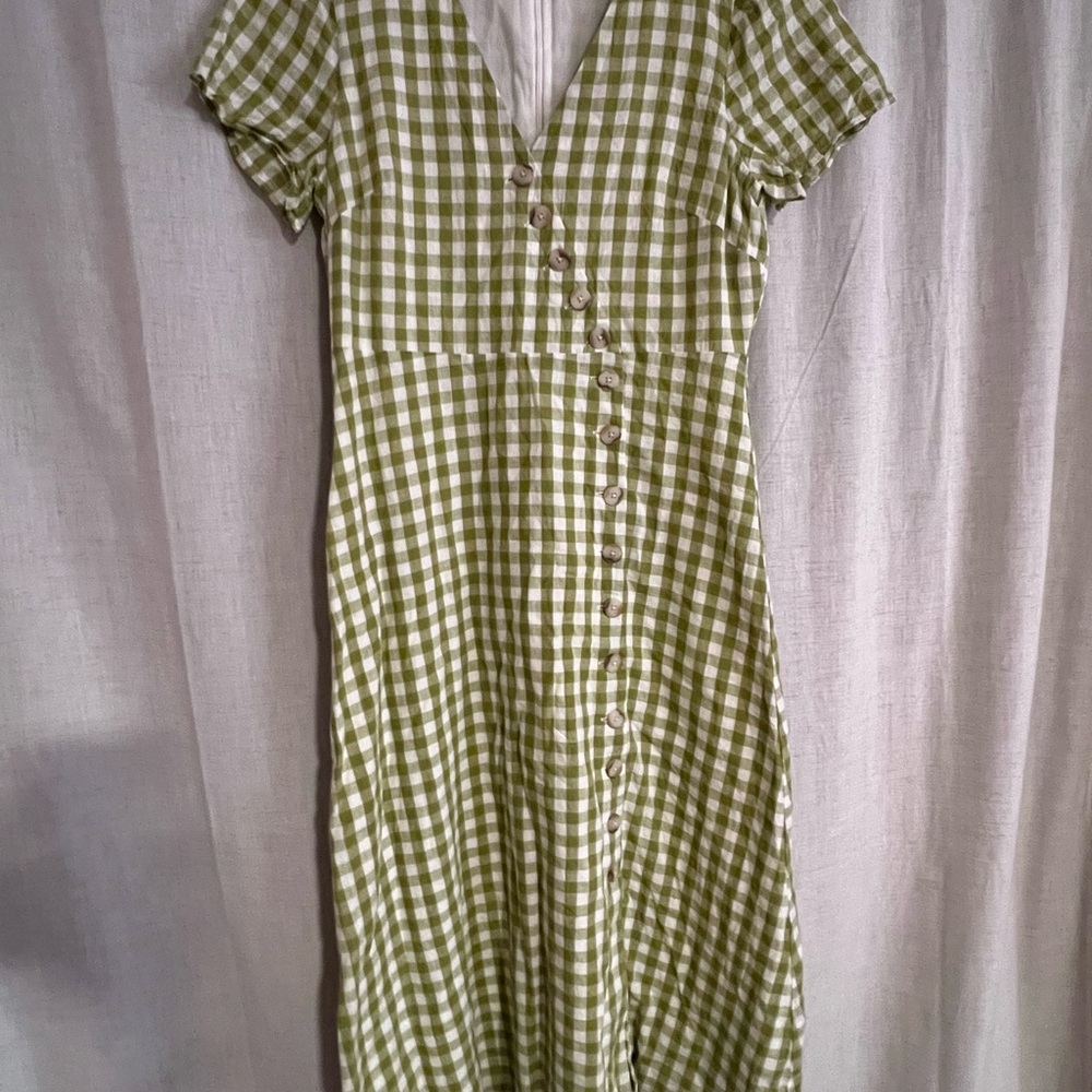 Madewell Green Gingham Midi Dress - Picture 4 of 6